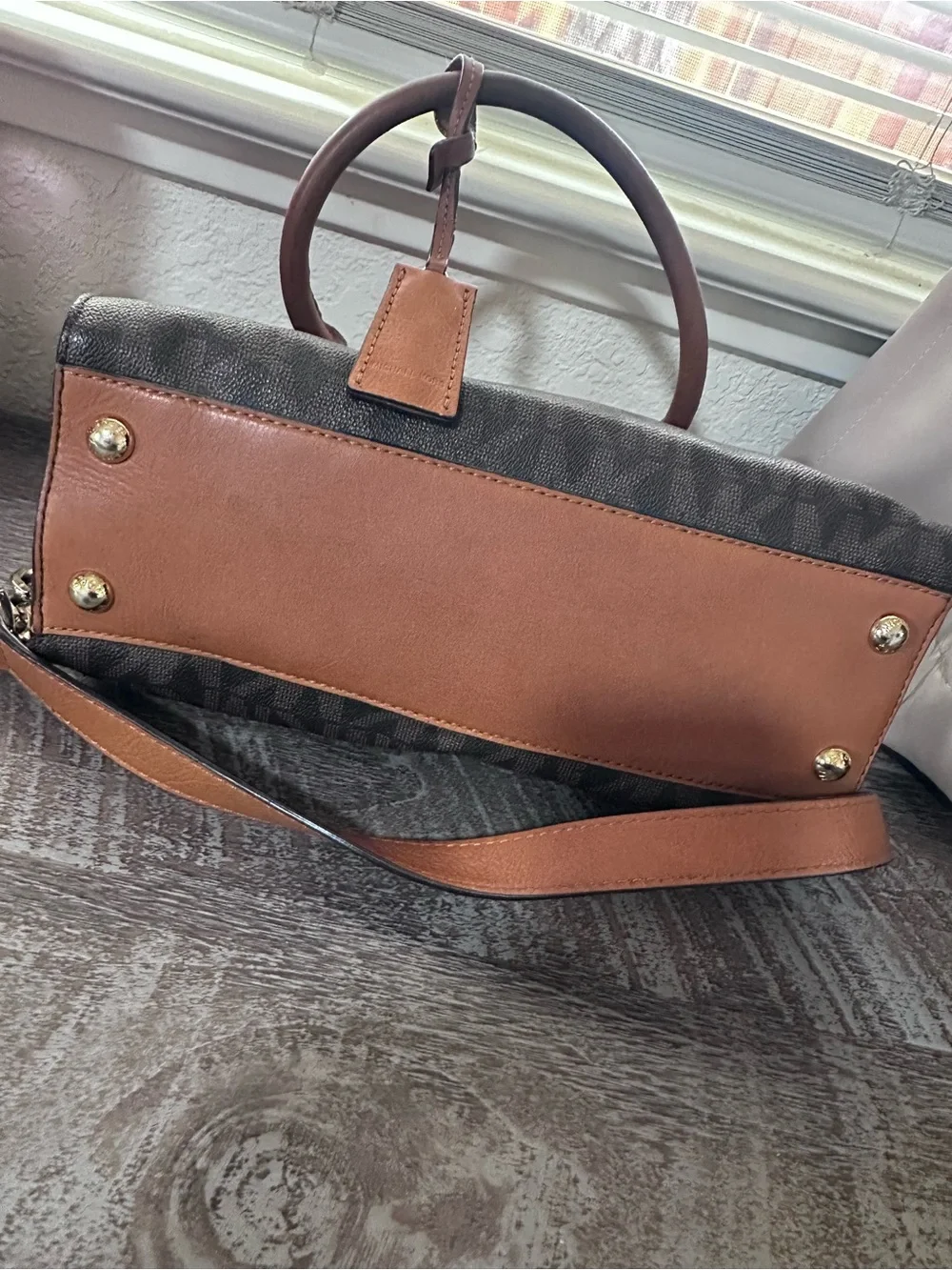 Michael Kors Brown and Tan Logo Tote Satchel